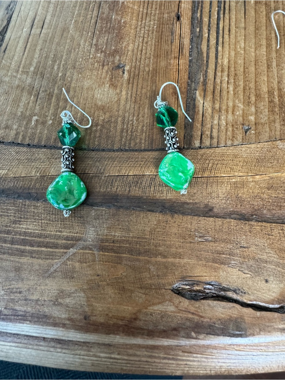 Green Glass Bead Drop Earrings